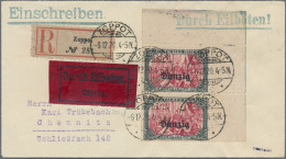 Danzig: 1920, 5 Mark Grünschwarz/karmin Im Senkrechten Eckrandpaar Rechts Oben A - Andere & Zonder Classificatie