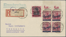 Danzig: 1920, Kleiner Innendienst 10 Pfg. Rotkarmin Im Oberrand-4er-Block Zus. M - Autres & Non Classés