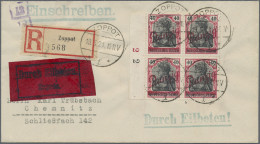 Danzig: 1920, Kleiner Innendienst 40 Pfg. Lilarot/schwarz Im Rand-4er-Block Auf - Sonstige & Ohne Zuordnung