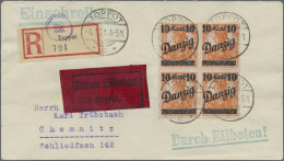 Danzig: 1920, 10 Mark Auf 7½ Pfg. Orange, Spitzen Nach Unten, 4er-Block Auf über - Autres & Non Classés