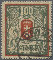 Danzig: 1922, Freimarken "Großes Staatswappen" 100 Mark Zinnoberrot/grünoliv Mit - Other & Unclassified