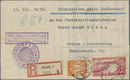 Danzig: 1936, Wappen 5 Pfg. Orange Und Seebad Brösen 25 Pfg. Rot Auf Dienstbrief - Autres & Non Classés