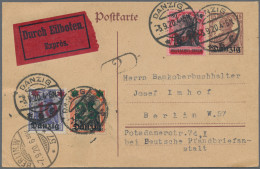 Danzig - Ganzsachen: 1920, Ganzsachenkarte 15 Pfg. Braunlila Mit Zusatzfrankatur - Autres & Non Classés