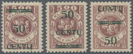 Memel: 1923, 50 C. A. 500 M., Drei Postfrische Exemplare Mit Unterschiedlichen A - Memel (Klaipeda) 1923