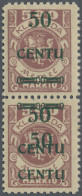 Memel: 1923, 50 C. A. 500 M., Senkr. Paar Mit Der Ungewöhnlichen Aufdruckstellun - Memel (Klaïpeda) 1923