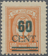 Memel: 1923, 60 C. Auf 500 M Grünaufdruck, Aufdrucktype I Mit Aufdruckfehler "Kr - Memelland 1923