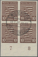 Sowjetische Zone - Provinz Sachsen: 1945, 10 Pf. Wappen Geschnitten Im Viererblo - Other & Unclassified