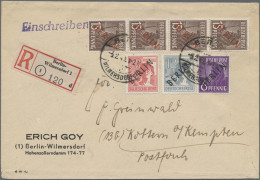 Berlin: 1949, 6 Pfg., 12 Pfg. Und 30 Pfg. Schwarzaufdruck Zusammen Mit Senkrecht - Lettres & Documents