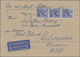 Berlin: 1949, 50 Pfg. Rotaufdruck Im Senkrechten 3er-Streifen Als Portogerechte - Cartas & Documentos