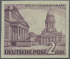 Berlin: 1949, Freimarken Bauten I, 2 DM PROBEABZUG Ungezähnt Auf Grünlichem Papi - Neufs