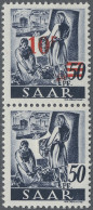 Saarland (1947/56): 1947, 10 Fr Auf 50 Pfg, Senkrechtes Paar, Obere Marke Mir Au - Ungebraucht