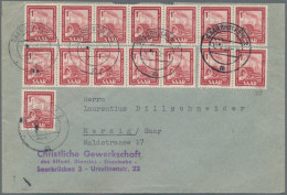 Saarland (1947/56): 1953, Freimarken "Saar IV", 1 Fr. Karminrot, 15 Werte Incl. - Cartas & Documentos