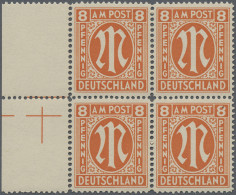 Bizone: 1945 AM-Post 8 Pf. Rötlichorange Vom Englischen Druck, Viererblock Mit B - Other & Unclassified