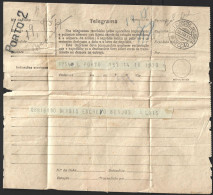 Telegram Marked 'Porto 2' And Obliteration Of Central Telegraph Station Of Lisbon 1933.Telegrama Com Marca 'Porto 2' E O - Cartas & Documentos