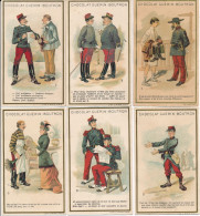 Lot De 13 Anciens Chromos Militaires Humour Lithographie MINOT Chocolat GUERIN BOUTRON - Guérin-Boutron