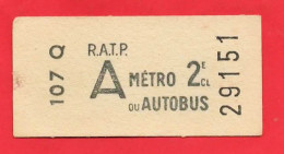 -- R.A.T.P. / TICKET METRO Ou AUTOBUS -- - Europe