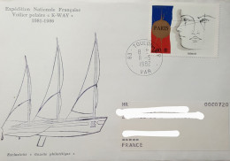 Pli De L'expédition Nationale Française. Voilier Polaire K WAY 1981 1986 - Programmes Scientifiques