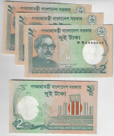 4x Banknote Bangladesh 2 Taka 2011 Pick-52 Uncirculated - Bangladesch