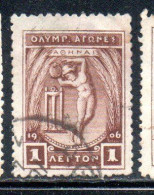 GREECE GRECIA ELLAS 1906 GREEK SPECIAL OLYMPIC GAMES ATHENS APOLLO THROWING DISCUS 1l USED USATO OBLITERE' - Oblitérés