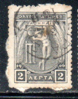 GREECE GRECIA ELLAS 1906 GREEK SPECIAL OLYMPIC GAMES ATHENS APOLLO THROWING DISCUS  2l USED USATO OBLITERE' - Gebraucht