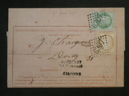 DH9 FRANCE BELLE LETTRE CHARGEE    JANV. 1876  PARIS   A BORDEAUX + CERES N°53 & 55    ++ AFF. PLAISANT++ - 1849-1876: Klassieke Periode