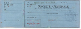 FRANCE  CHECK CHEQUE SOCIETÉ GENERALE, AG NANTES, 1930'S - Cheques En Traveller's Cheques