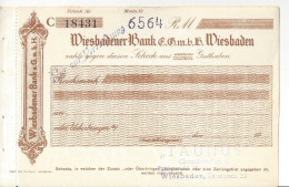 GERMANY CHEQUE CHECK WIESBADENBANK, 1930'S SCARCE - Chèques & Chèques De Voyage