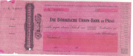 GERMANY CZECH CHEQUE CHECK BOHMISCHE UNION BANK, PRAHA, 1910'S, LARGE SCARCE - Cheques & Traverler's Cheques