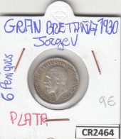 CR2464 MONEDA GRAN BRETAÑA 6 PENIQUES 1930 PLATA - Andere - Europa