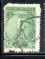 GREECE GRECIA ELLAS 1906 GREEK SPECIAL OLYMPIC GAMES ATHENS JUMPER WITH JUMPING WEIGHTS 5l USED USATO OBLITERE' - Gebruikt