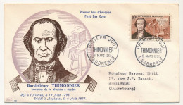 FRANCE => FDC 10F THIMONNIER - Premier Jour - L'Arbresle -  5 Mars 1955 - 1950-1959