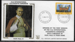 Vatican City. Opening Of The First Session Of The 41th International Eucharistic Congress With Message By Pope Paul VI - Covers & Documents