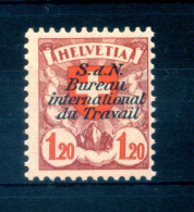 1924-27 SVIZZERA Helvetia SERVIZIO "S.d.N. Bureau International Du Travail" Un. N.73b Carta Goffrata MNH ** - Servizio