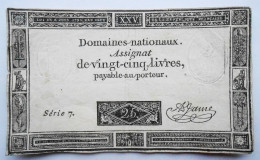 Assignat De Vingt-cinq 25 Livres Série 7. An II De La République. Loi Du 6 Juin 1793 - Assignats