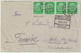 ALLEMAGNE / GERMANY - 1937 4xMi.515 On Cover From ARNSTADT To KOŠŤANY U TEPLIC (Kosten), Czechoslovakia - Storia Postale