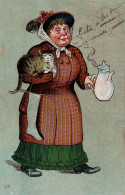 Postcard, Topic Animals, Old Woman With Her Cat, Tea - Verzamelingen & Kavels