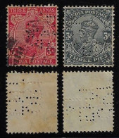 India 2 Stamp Perfin ORI/ENT/AL By The Oriental Government Security Life Insurance Co Ltd From Bombay Lochung Perfore - 1911-35 King George V