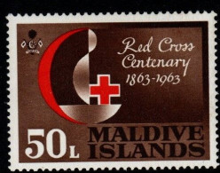 Maldives Cat 126 1963 100th Anniversary Red Cross 50L Brown Red, Mint Hinged - Maldive (...-1965)