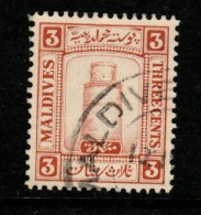 Maldives Cat 12 1933 Minirat Juma Mosque 3c Reddish Brown,used - Maldives (...-1965)