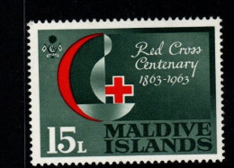 Maldives Cat 125 1963 100th Anniversary Red Cross 15L Blackish Green Red, Mint Hinged - Maldives (...-1965)