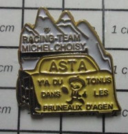 210c Pin's Pins / Beau Et Rare / THEME : SPORTS / AUTOMOBILE RACING TEAM MICHEL CHOISY ASTA Y'A DU TONUS DANS LES PRUNES - Rally