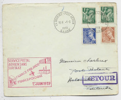 MERCURE 10C+15C+ IRIS 1FRX2 LETTRE LE BOURGET PORT AERIEN 1.6.1939 SEINE POUR FINLANDE + SERVICE POSTAL AERIEN - 1938-42 Mercure