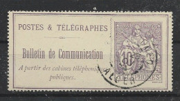 FRANCE TIMBRE TELEPHONE 10C VIOLET ALGER 1904 - Telegraaf-en Telefoonzegels