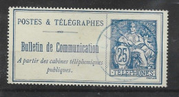 FRANCE TIMBRE TELEPHONE 25C BLEU CACHET BLEU FAIBLE - Telegraaf-en Telefoonzegels