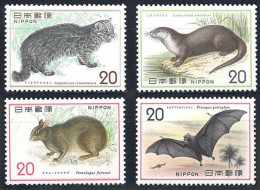 1974 Japan Nature Conservation Stamps Cat River Otter Rabbit Bat - Murciélagos