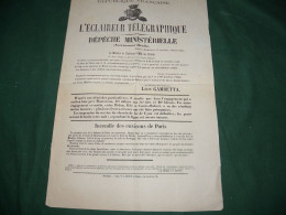 GUERRE DE 1870 : LEON GAMBETTA A MM. LES PREFETS , INCENDIE DES ENVIRONS DE PARIS ...... - Documenti