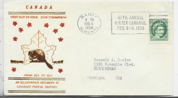 CANADA 2C BDF SOLO LETTRE COVER MECANIQUE 40TH ANNUAL WINTER CARNIVAL 1958 BANFF ALBERTA FDC - Briefe U. Dokumente