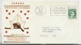 CANADA 2C BDF SOLO LETTRE COVER MECANIQUE 40TH ANNUAL WINTER CARNIVAL 1958 BANFF ALBERTA FDC - Cartas & Documentos