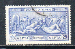 GREECE GRECIA ELLAS 1906 GREEK SPECIAL OLYMPIC GAMES ATHENS STRUGGLE OF HERCULES AND ANTEUS 25l USED USATO OBLITERE' - Gebraucht