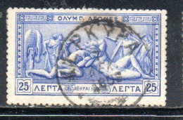 GREECE GRECIA ELLAS 1906 GREEK SPECIAL OLYMPIC GAMES ATHENS STRUGGLE OF HERCULES AND ANTEUS 25l USED USATO OBLITERE' - Usados